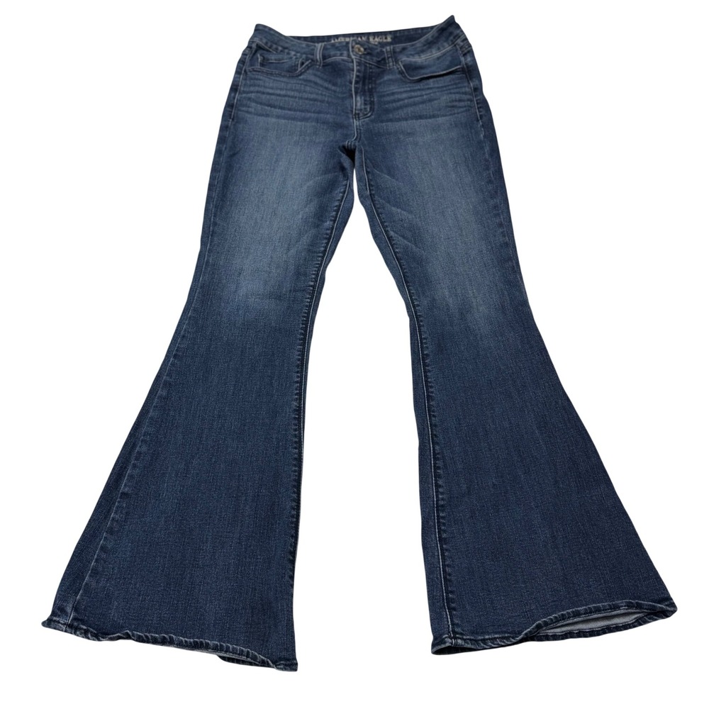 American Eagle Jeans Hi-Rise Artist Flare Womens 10 Blue Super Stretch Denim Y2K